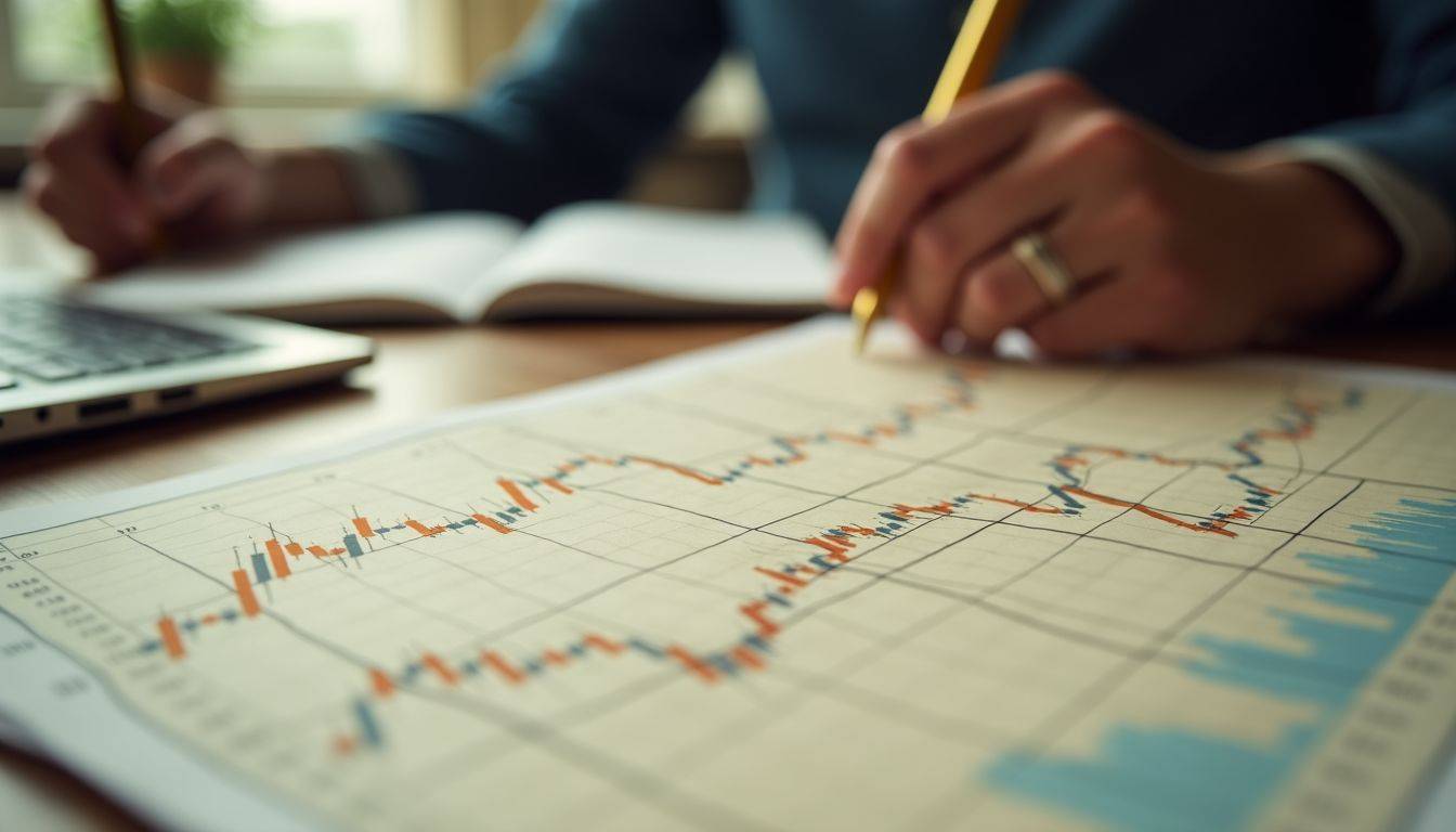 A close-up photo of a detailed gold price chart in a study room.