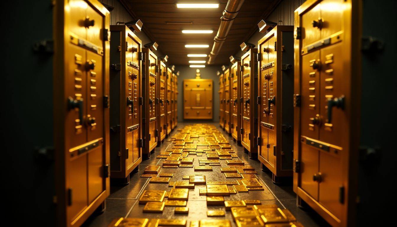 A secret underground vault filled with shiny gold bars and security cameras.