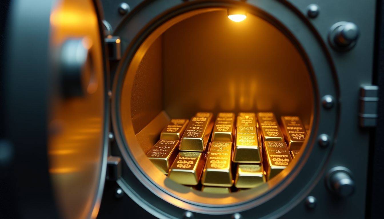 A secure vault filled with shiny gold bars symbolizes safeguarding assets.