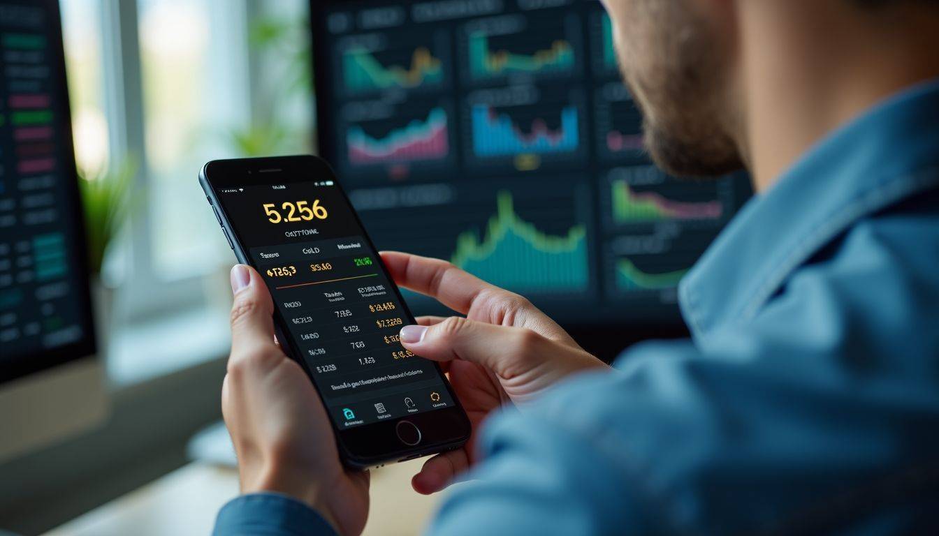 A person checking real-time gold prices in a modern office setting.