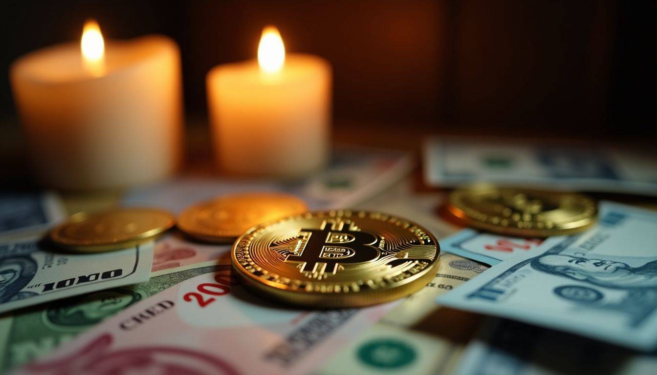 A gold coin surrounded by various currencies symbolizes wealth preservation and financial fluctuation.